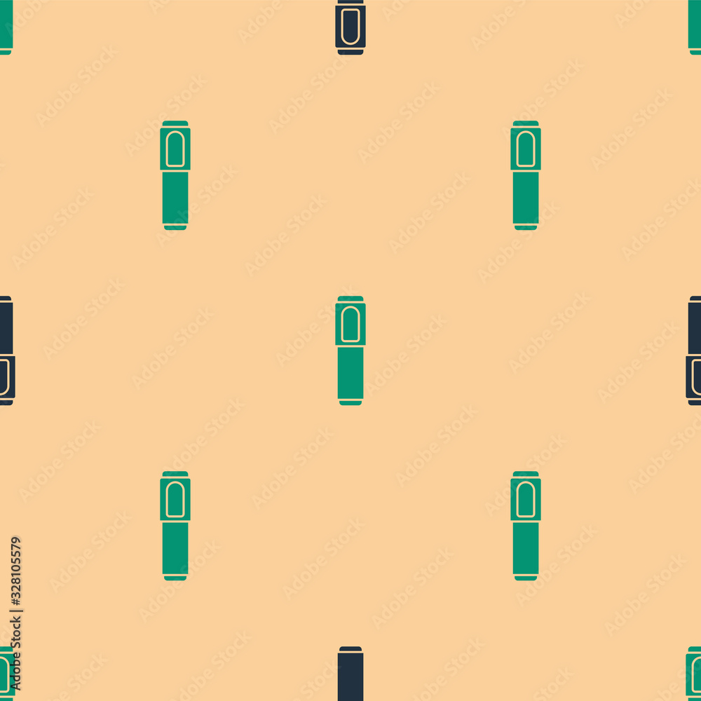 Green and black Marker pen icon isolated seamless pattern on beige background. Vector Illustration