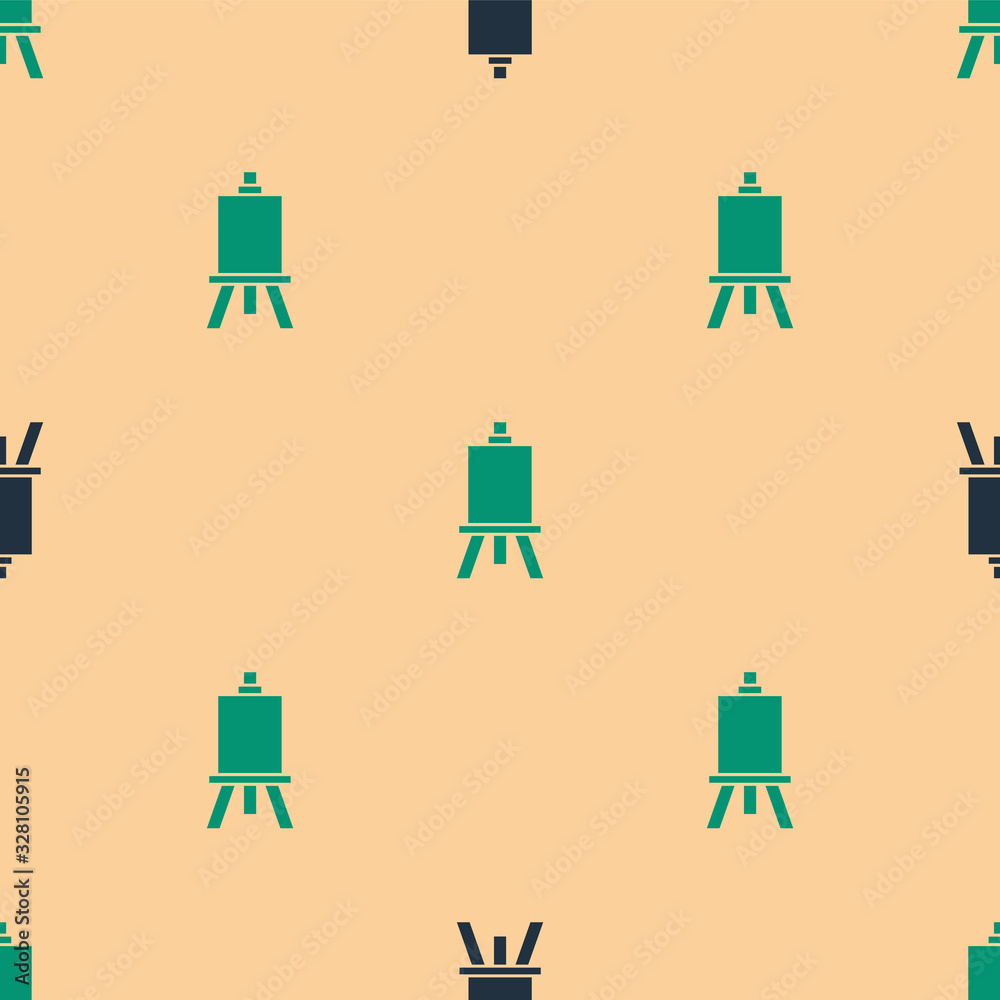 Green and black Wood easel or painting art boards icon isolated seamless pattern on beige background