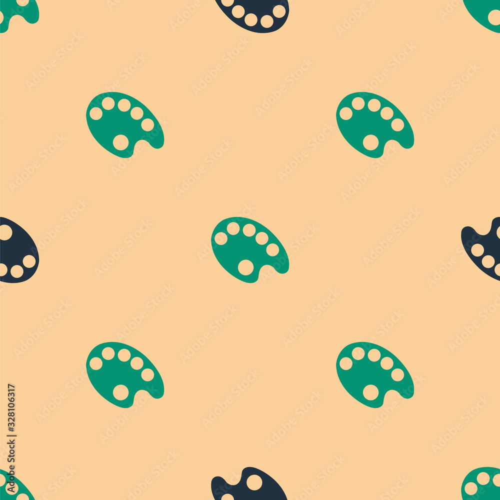 Green and black Palette icon isolated seamless pattern on beige background. Vector Illustration