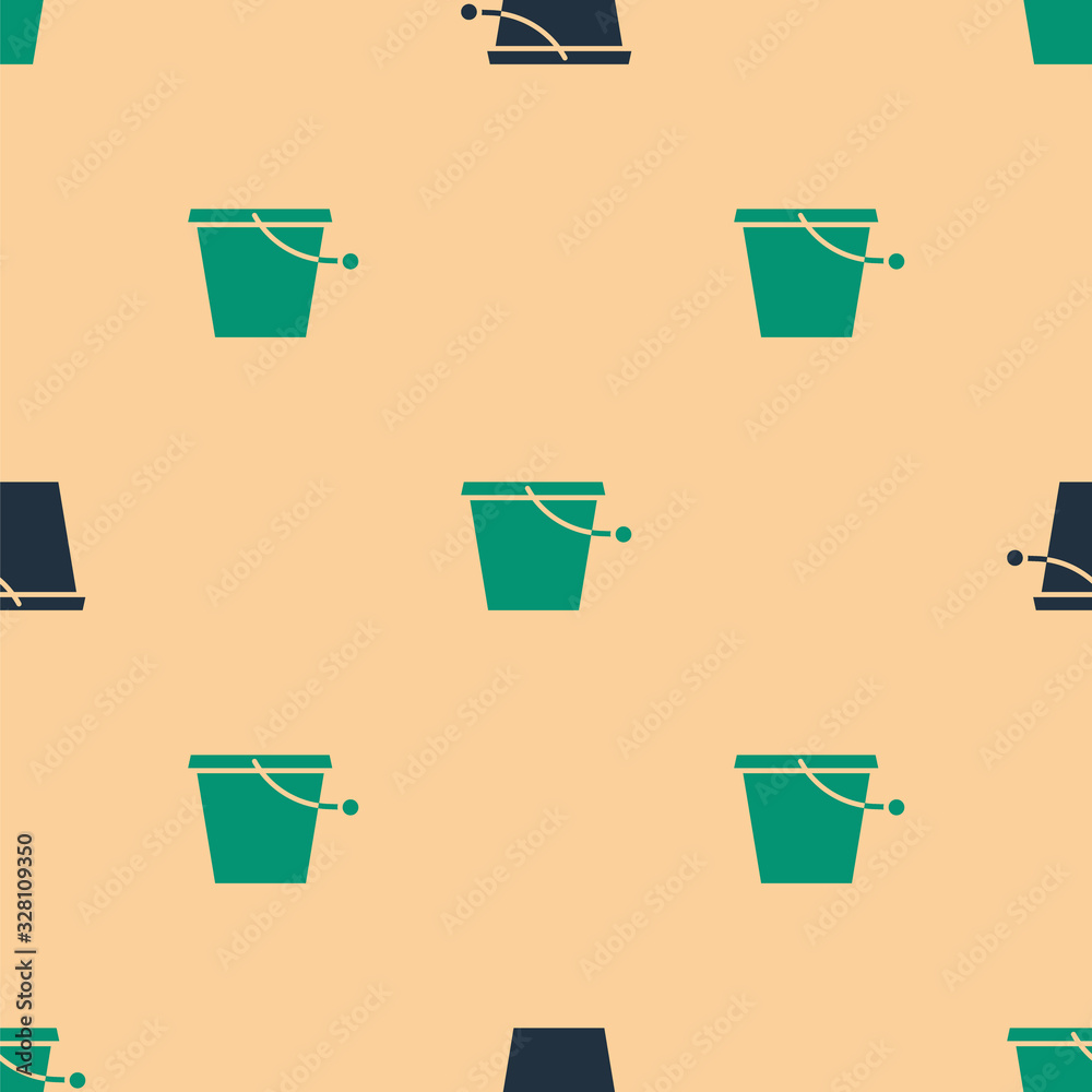 Green and black Bucket icon isolated seamless pattern on beige background. Vector Illustration