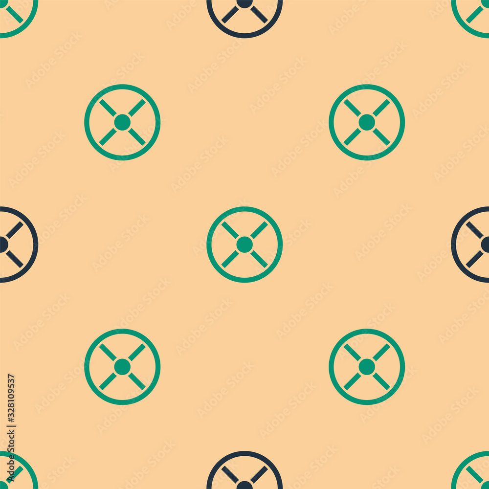 Green and black Industry valve icon isolated seamless pattern on beige background. Vector Illustrati