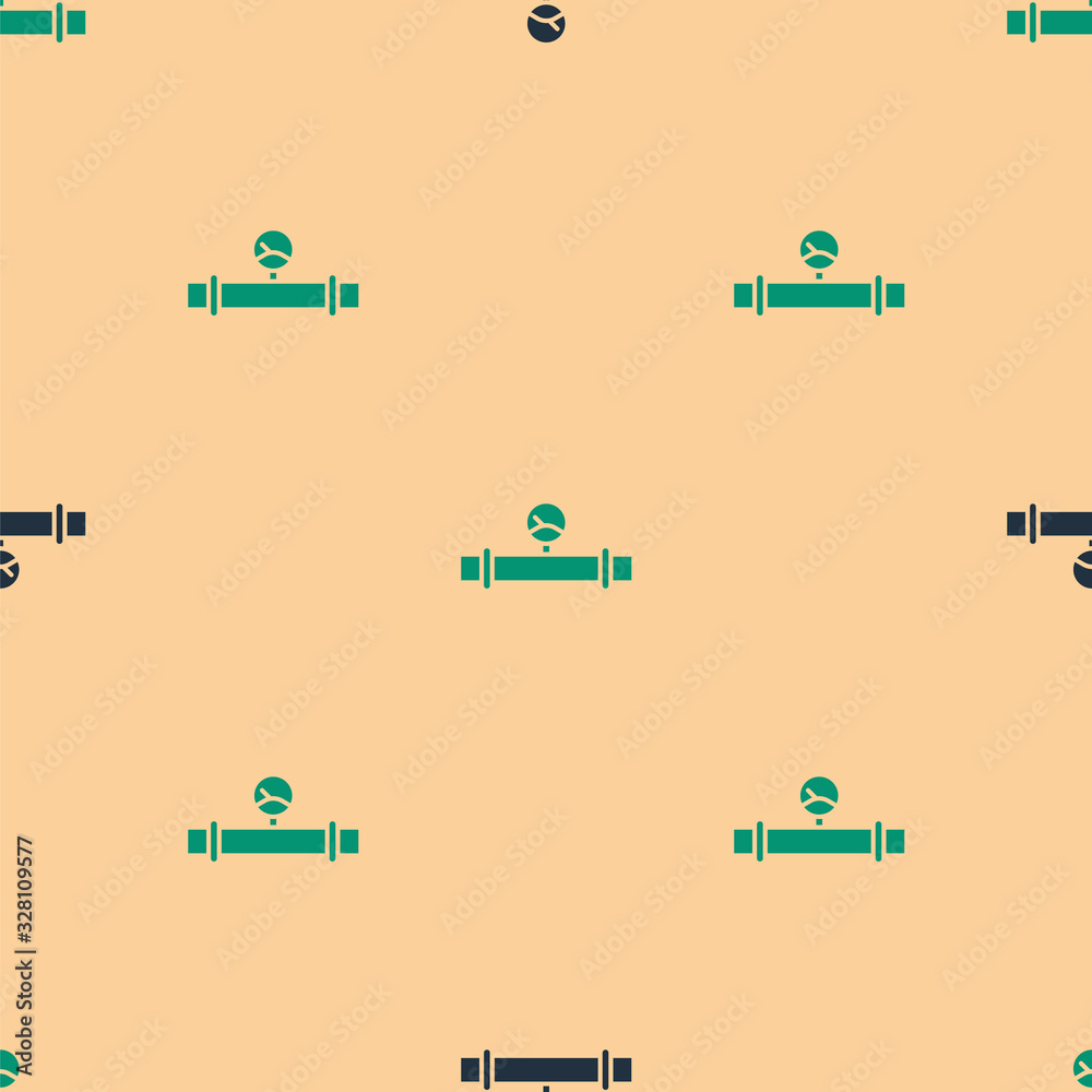 Green and black Industry metallic pipe and manometer icon isolated seamless pattern on beige backgro