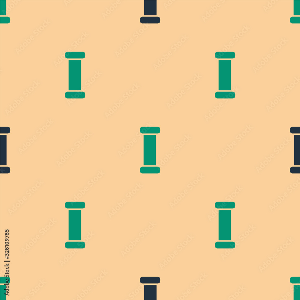 Green and black Industry metallic pipe icon isolated seamless pattern on beige background. Plumbing 