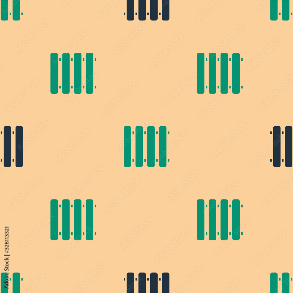 Green and black Heating radiator icon isolated seamless pattern on beige background. Vector Illustra