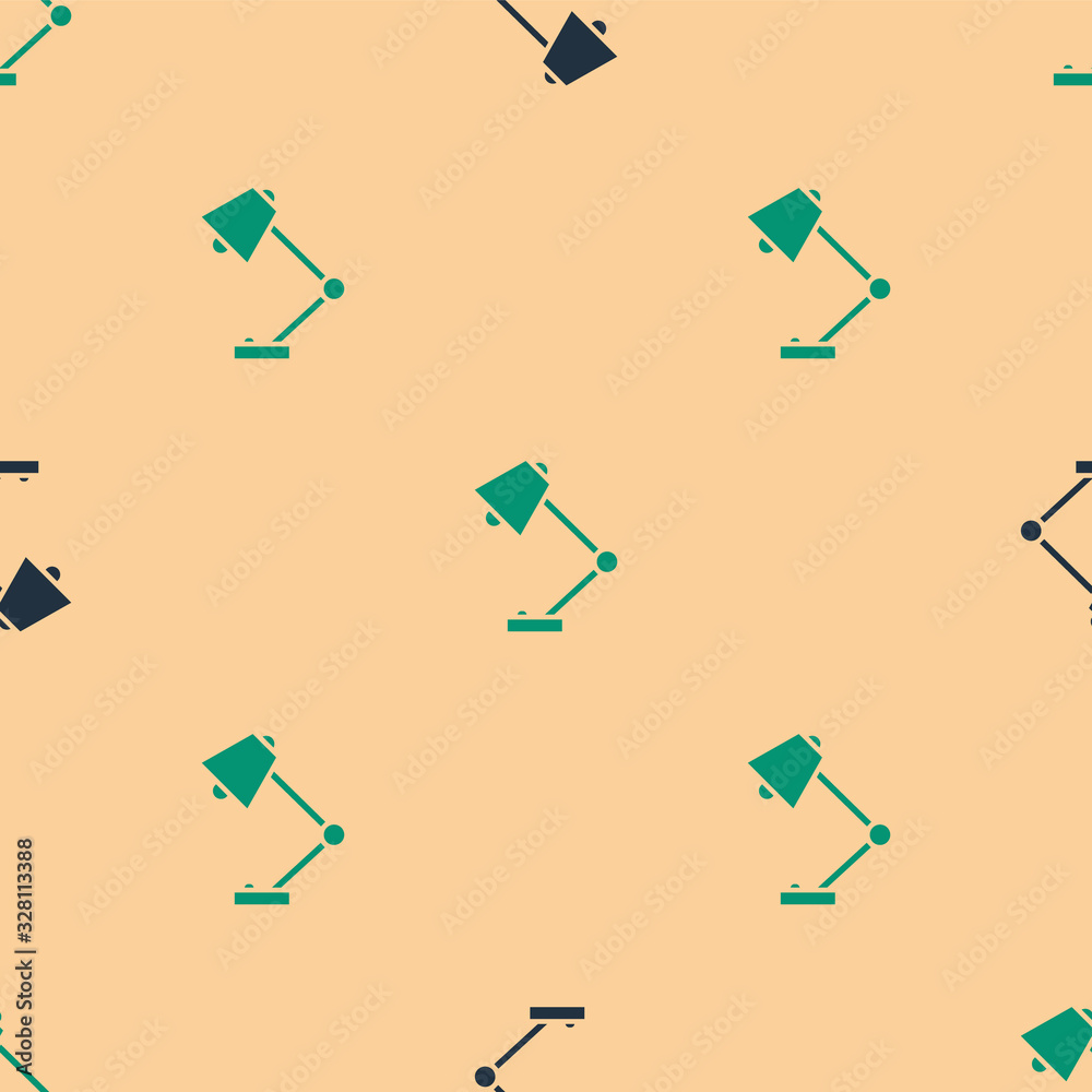 Green and black Table lamp icon isolated seamless pattern on beige background. Vector Illustration