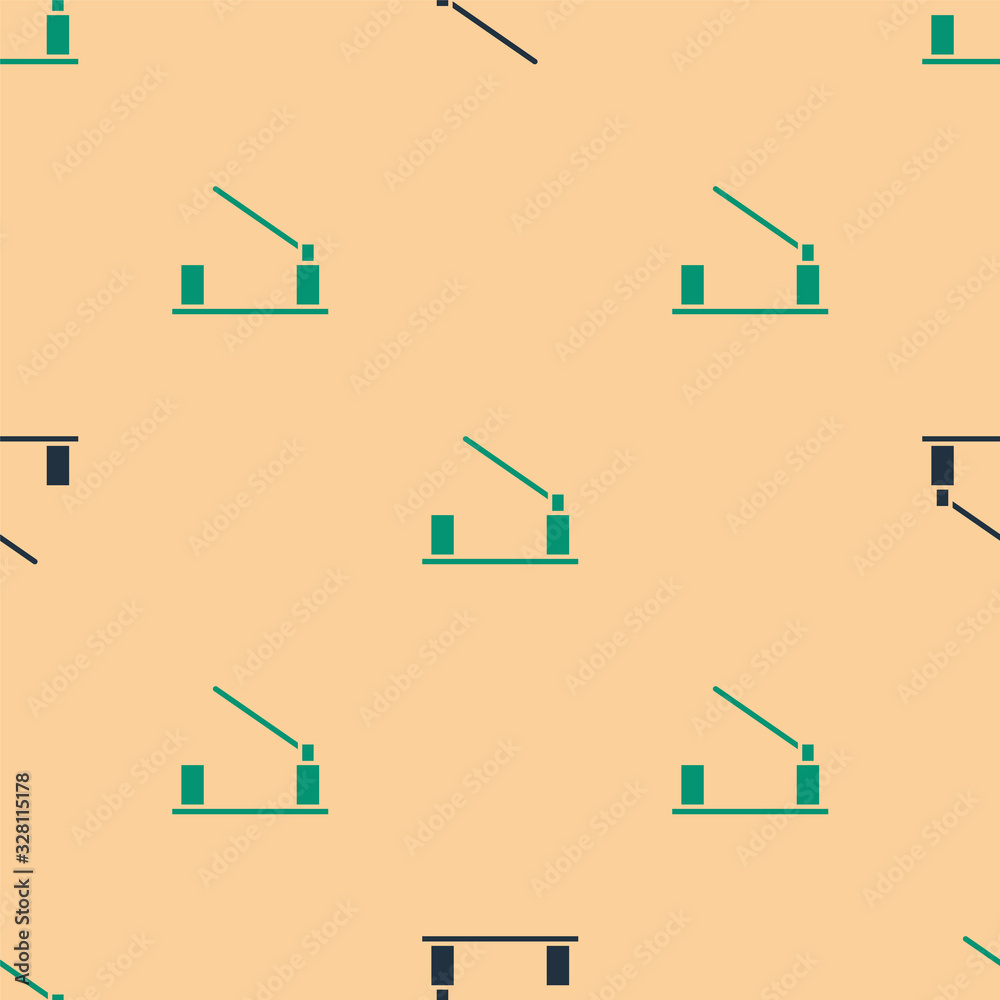 Green and black Parking car barrier icon isolated seamless pattern on beige background. Street road 