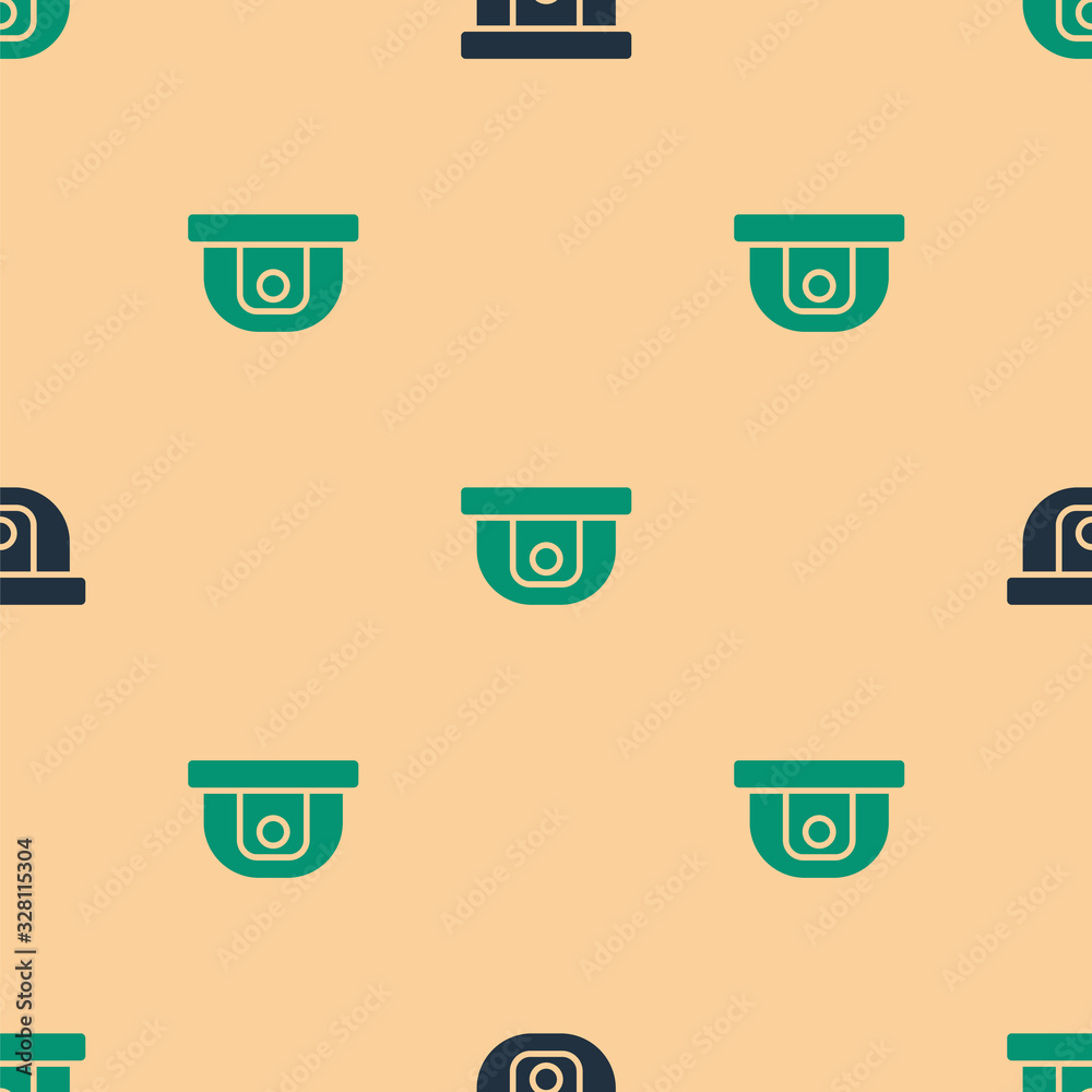 Green and black Motion sensor icon isolated seamless pattern on beige background. Vector Illustratio