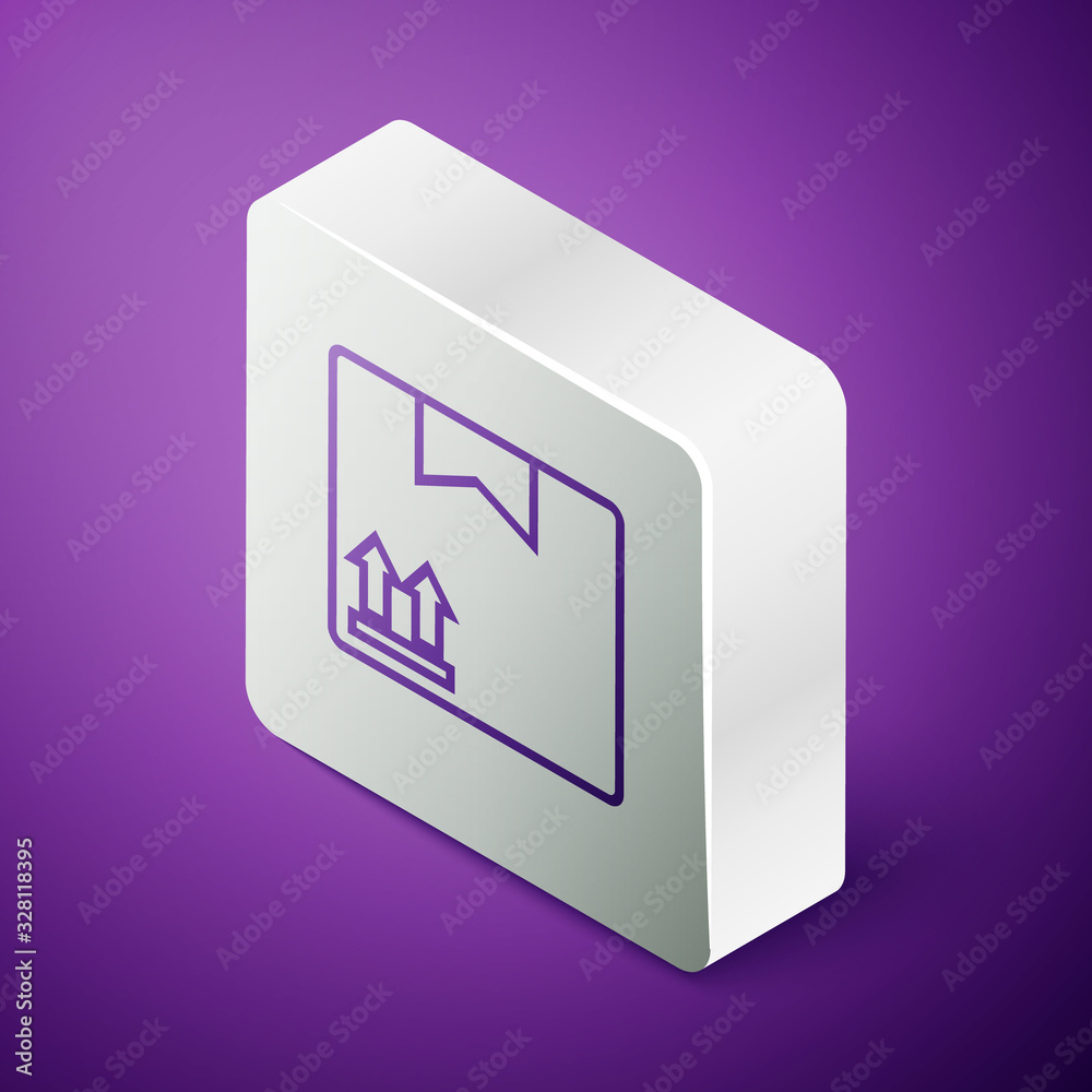 Isometric line Cardboard box with traffic symbol icon isolated on purple background. Box, package, p