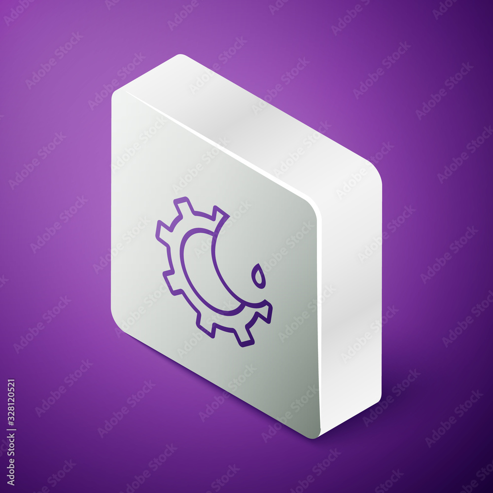 Isometric line Oil and gas industrial factory building icon isolated on purple background. Silver sq