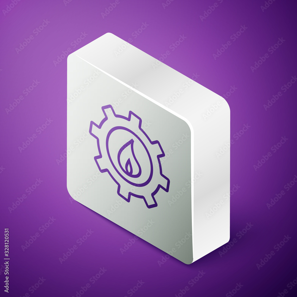 Isometric line Oil and gas industrial factory building icon isolated on purple background. Silver sq