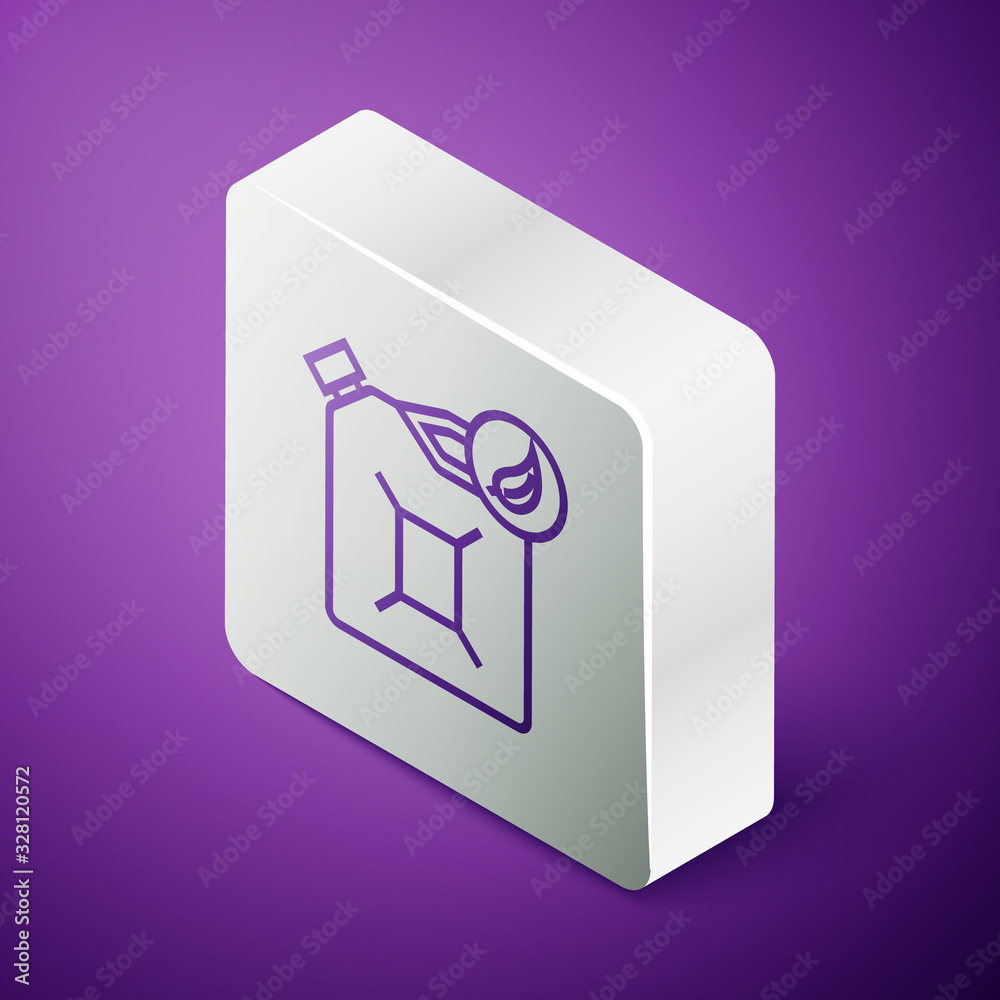 Isometric line Bio fuel canister icon isolated on purple background. Eco bio and barrel. Green envir