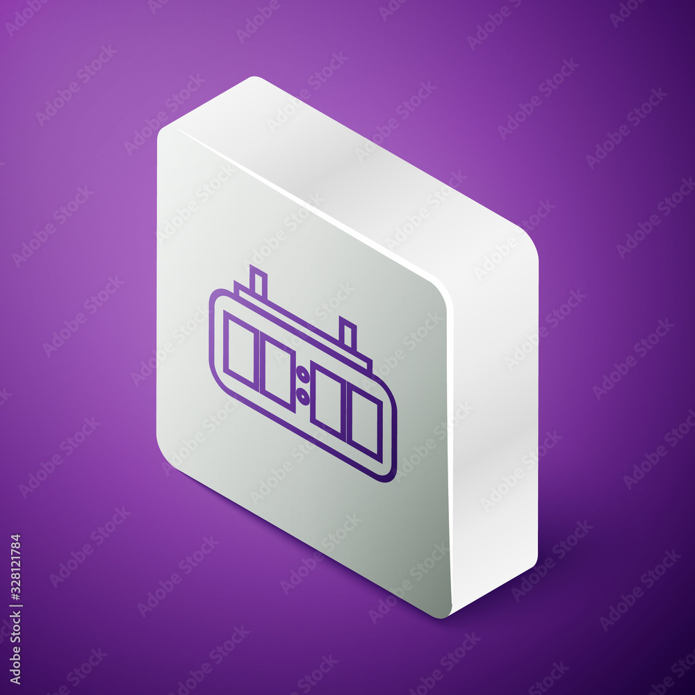 Isometric line Sport hockey mechanical scoreboard and result display icon isolated on purple backgro