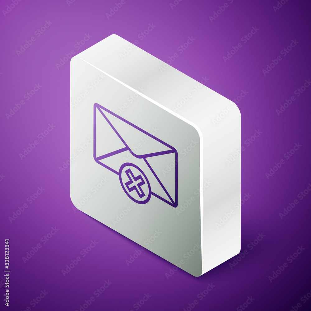 Isometric line Delete envelope icon isolated on purple background. Delete or error letter. Cross on 