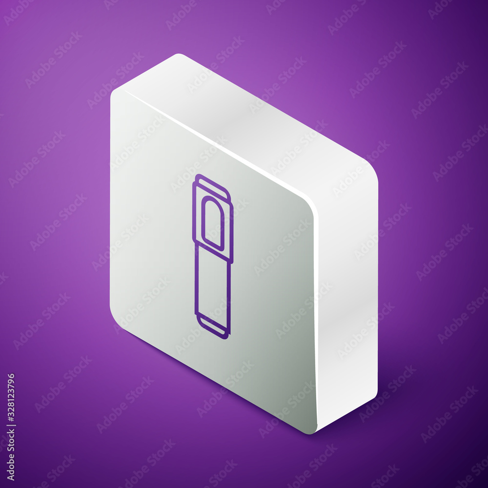 Isometric line Marker pen icon isolated on purple background. Silver square button. Vector Illustrat