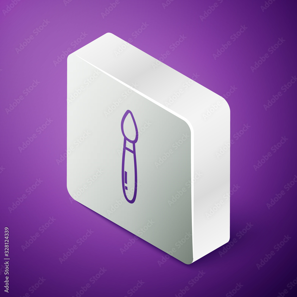 Isometric line Paint brush icon isolated on purple background. Silver square button. Vector Illustra