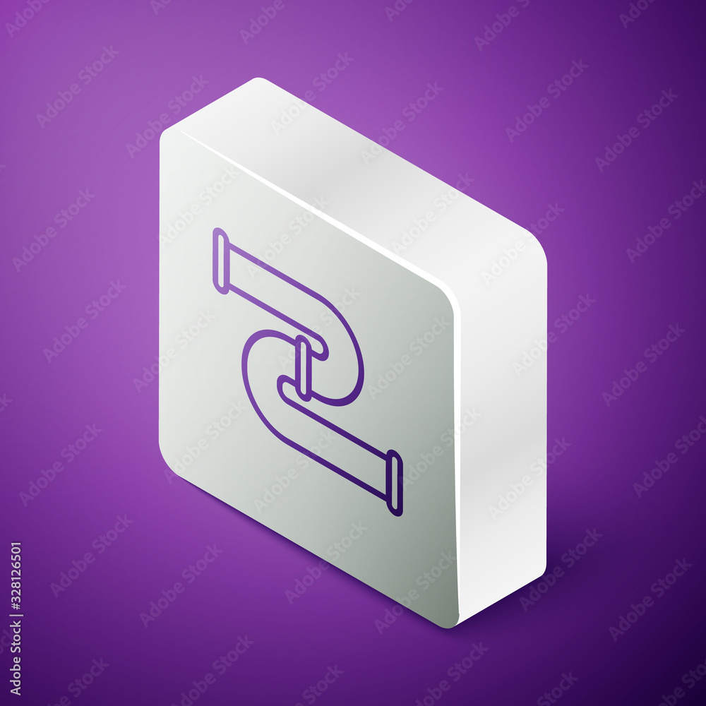 Isometric line Industry metallic pipe icon isolated on purple background. Plumbing pipeline parts of