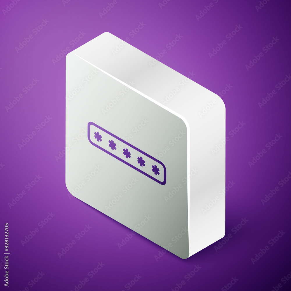 Isometric line Password protection and safety access icon isolated on purple background. Security, s