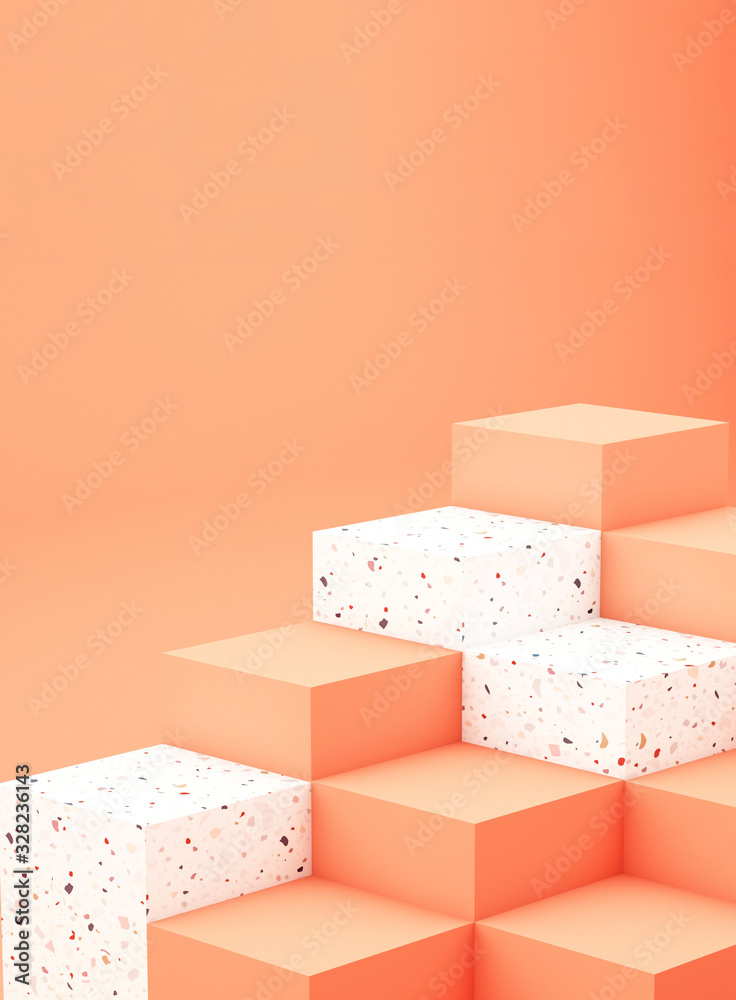 Geometric figures display on pink background,3d rendering ,3d illustration