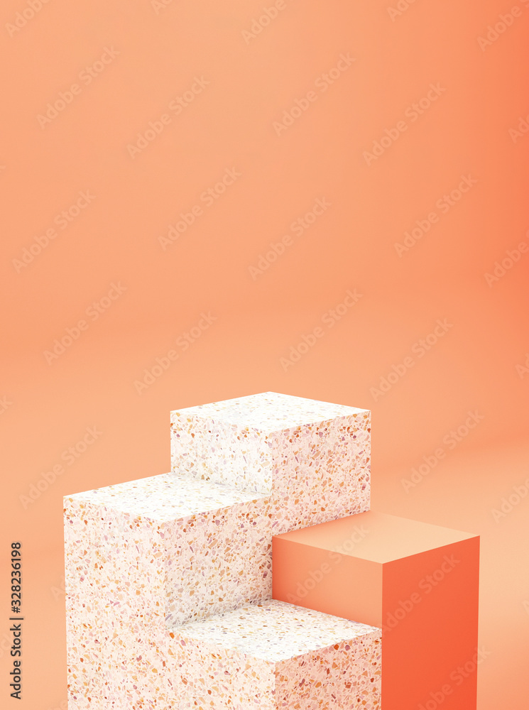 Geometric figures display on pink background,3d rendering ,3d illustration