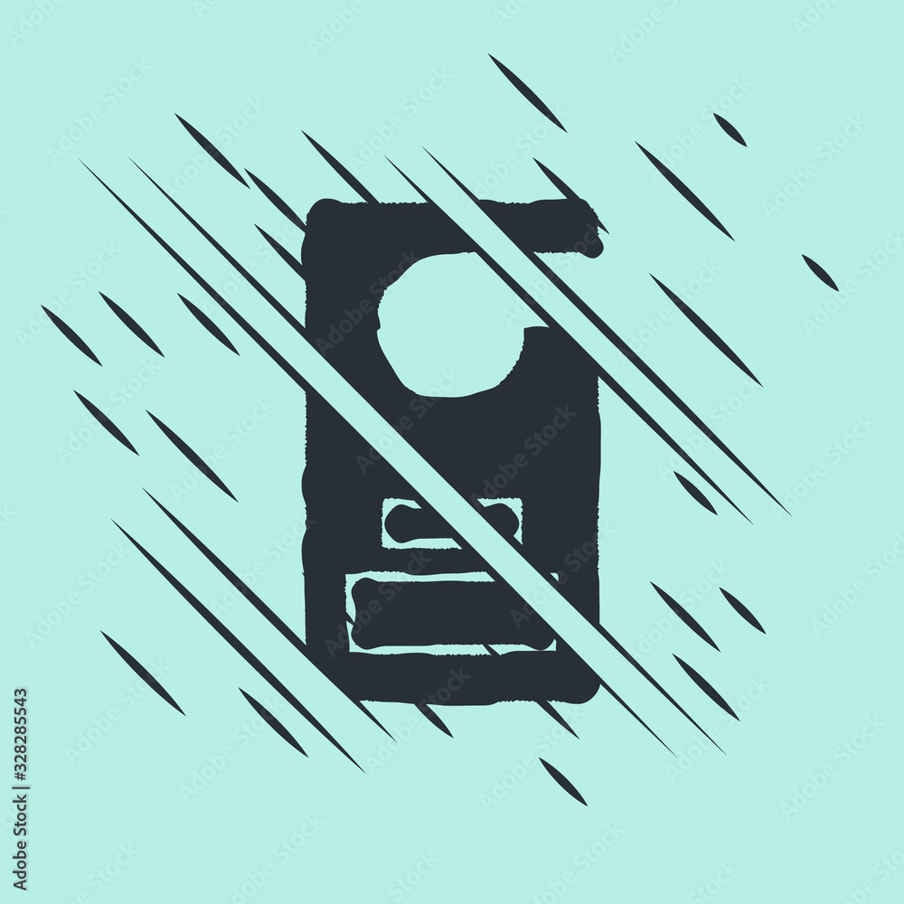 Black Please do not disturb icon isolated on green background. Hotel Door Hanger Tags. Glitch style.