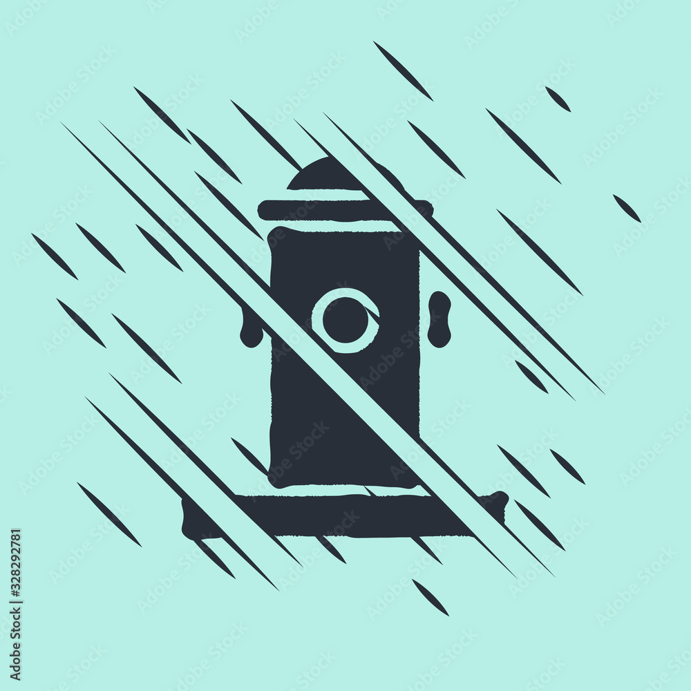 Black Fire hydrant icon isolated on green background. Glitch style. Vector Illustration