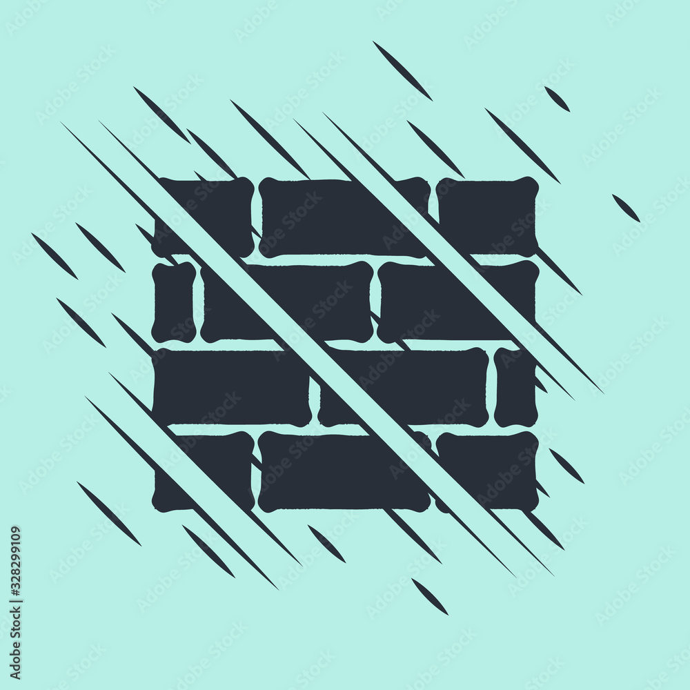 Black Bricks icon isolated on green background. Glitch style. Vector Illustration