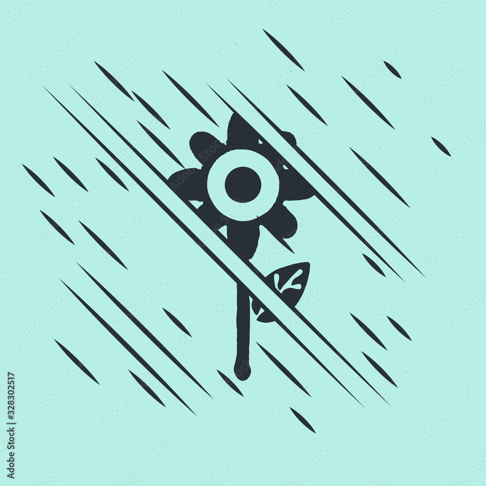 Black Flower icon isolated on green background. Glitch style. Vector Illustration