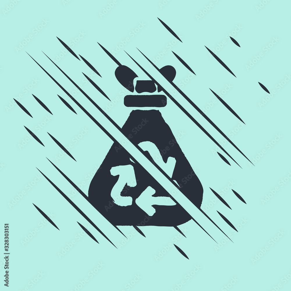 Black Garbage bag with recycle symbol icon isolated on green background. Trash can icon. Recycle bas