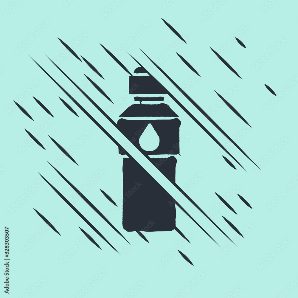 Black Bottle of water icon isolated on green background. Soda aqua drink sign. Glitch style. Vector 