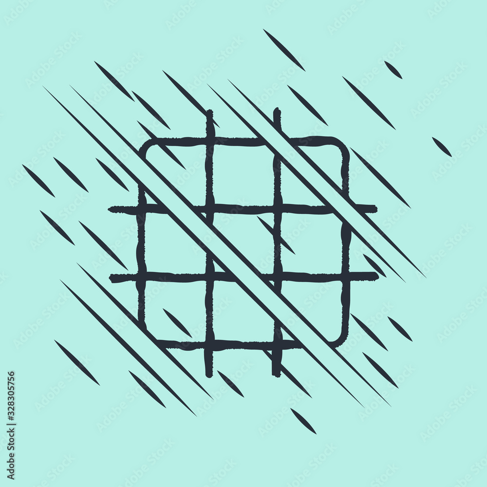 Black Grid graph paper icon isolated on green background. Glitch style. Vector Illustration