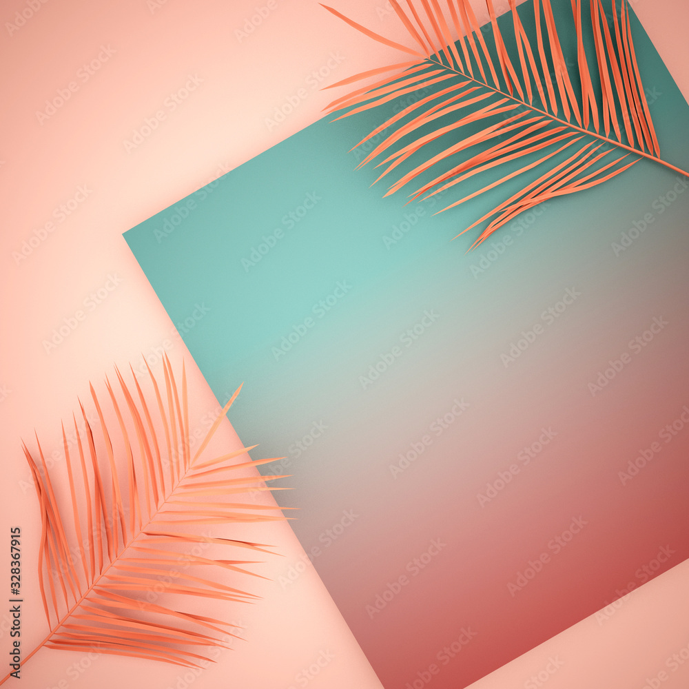 copy space with leaves and color paper background for summer concept