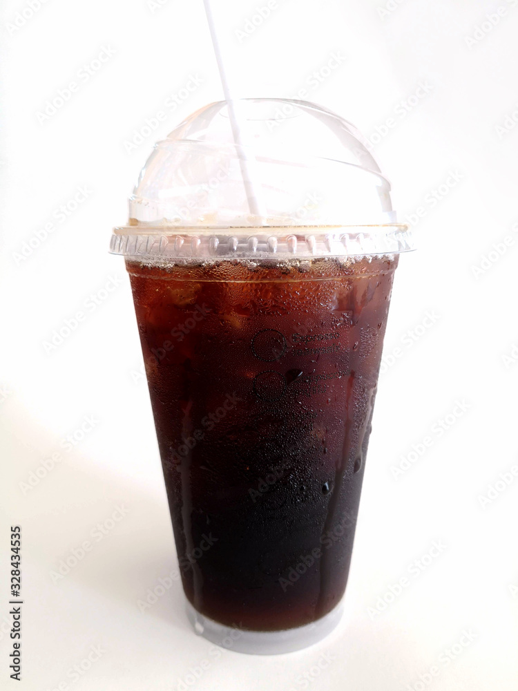 Americano iced coffee on a white background