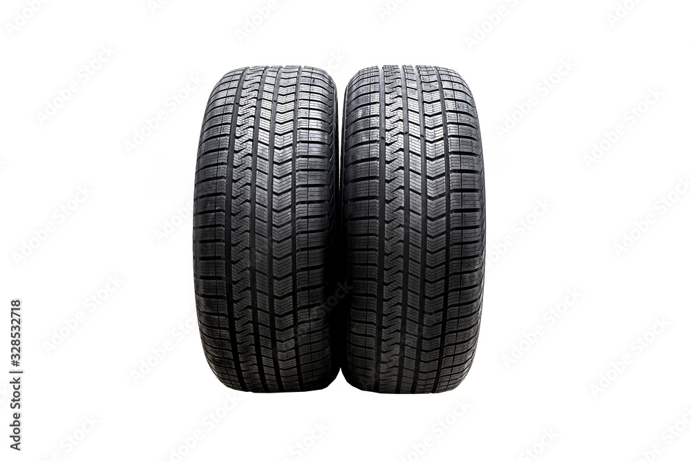 Two car tires isolated on white background.