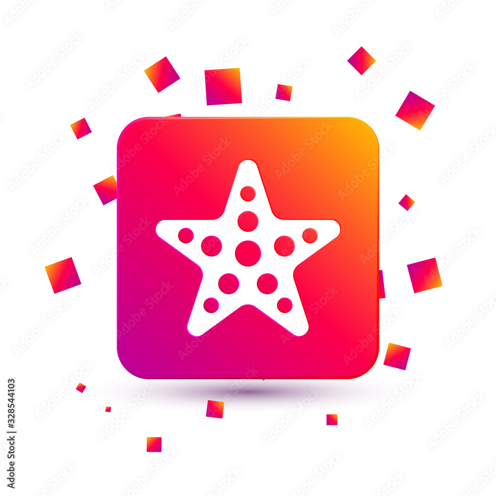 White Starfish icon isolated on white background. Square color button. Vector Illustration