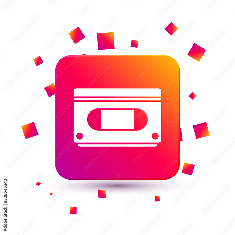 White VHS video cassette tape icon isolated on white background. Square color button. Vector Illustr