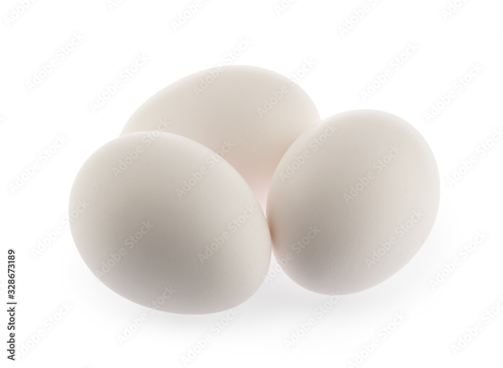 chicken eggs isolated on white background with clipping path