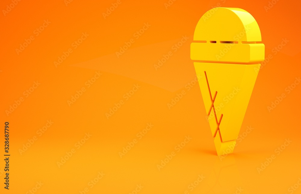 Yellow Ice cream in waffle cone icon isolated on orange background. Sweet symbol. Minimalism concept