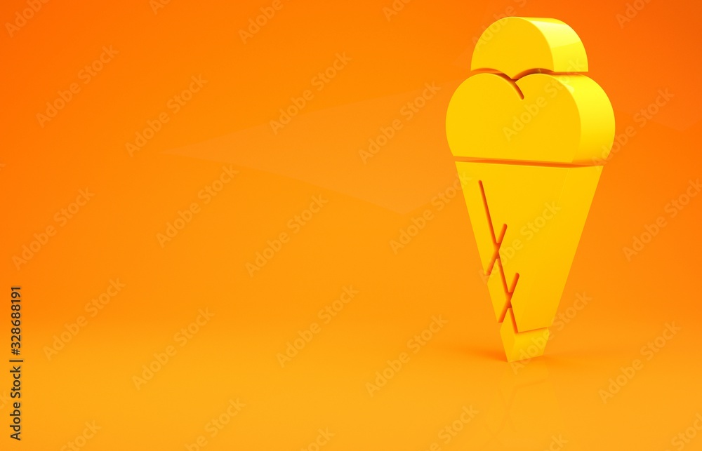 Yellow Ice cream in waffle cone icon isolated on orange background. Sweet symbol. Minimalism concept