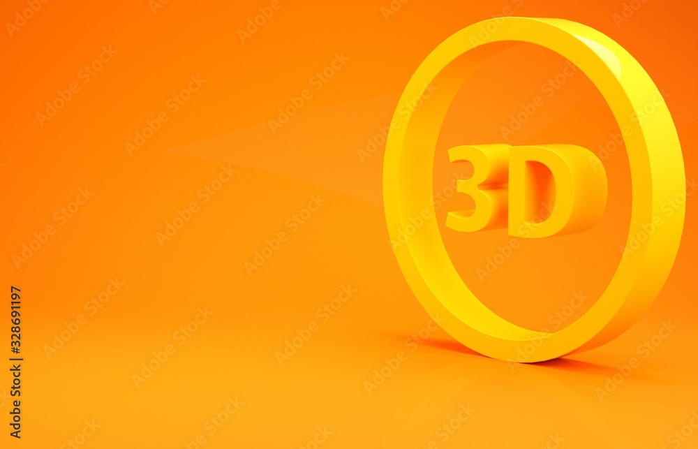 橙色背景上隔离的黄色3D单词图标。极简主义概念。3D插图3D渲染