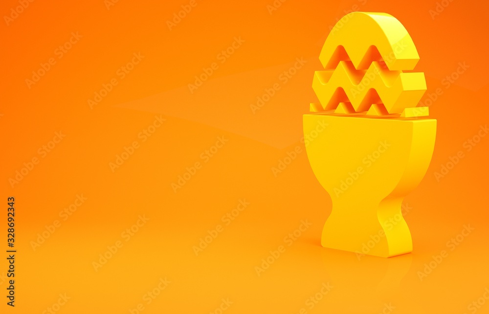 Yellow Easter egg on a stand icon isolated on orange background. Happy Easter. Minimalism concept. 3