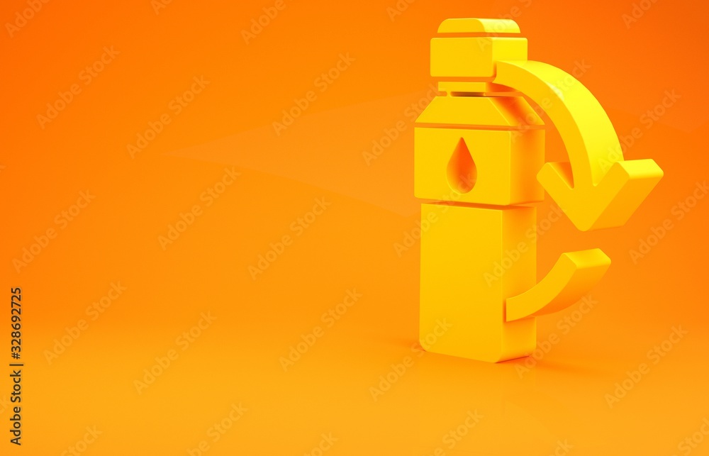 Yellow Recycling plastic bottle icon isolated on orange background. Minimalism concept. 3d illustrat