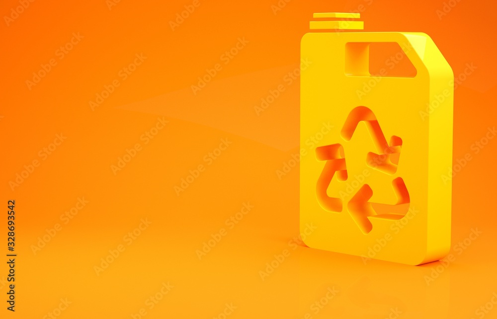 Yellow Eco fuel canister icon isolated on orange background. Eco bio and barrel. Green environment a