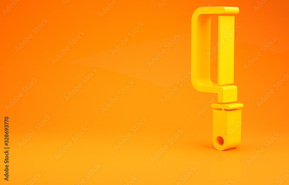 Yellow Hacksaw icon isolated on orange background. Metal saw for wood and metal. Minimalism concept.