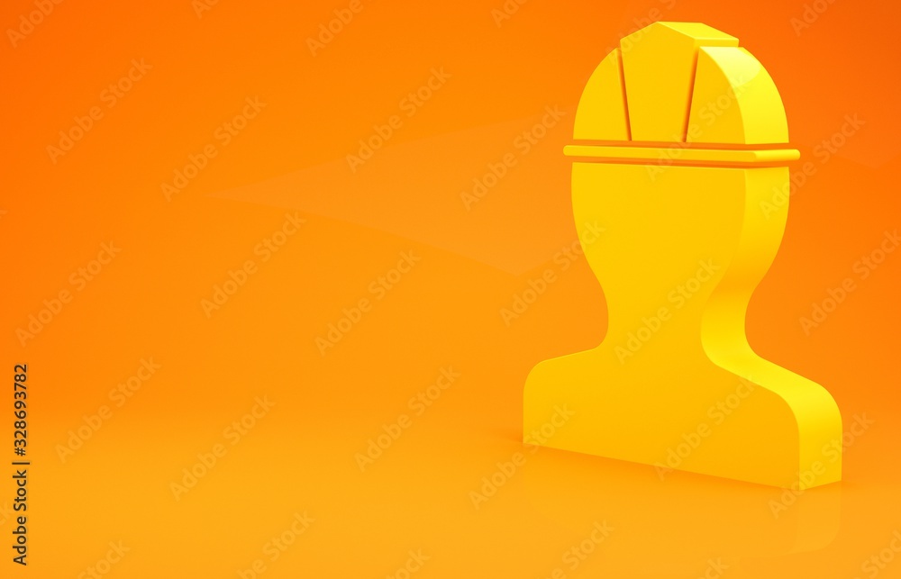 Yellow Worker safety helmet icon isolated on orange background. Minimalism concept. 3d illustration 