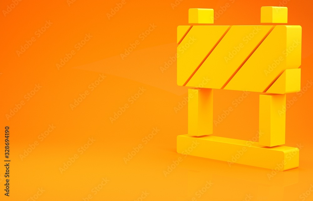 Yellow Road barrier icon isolated on orange background. Symbol of restricted area which are in under