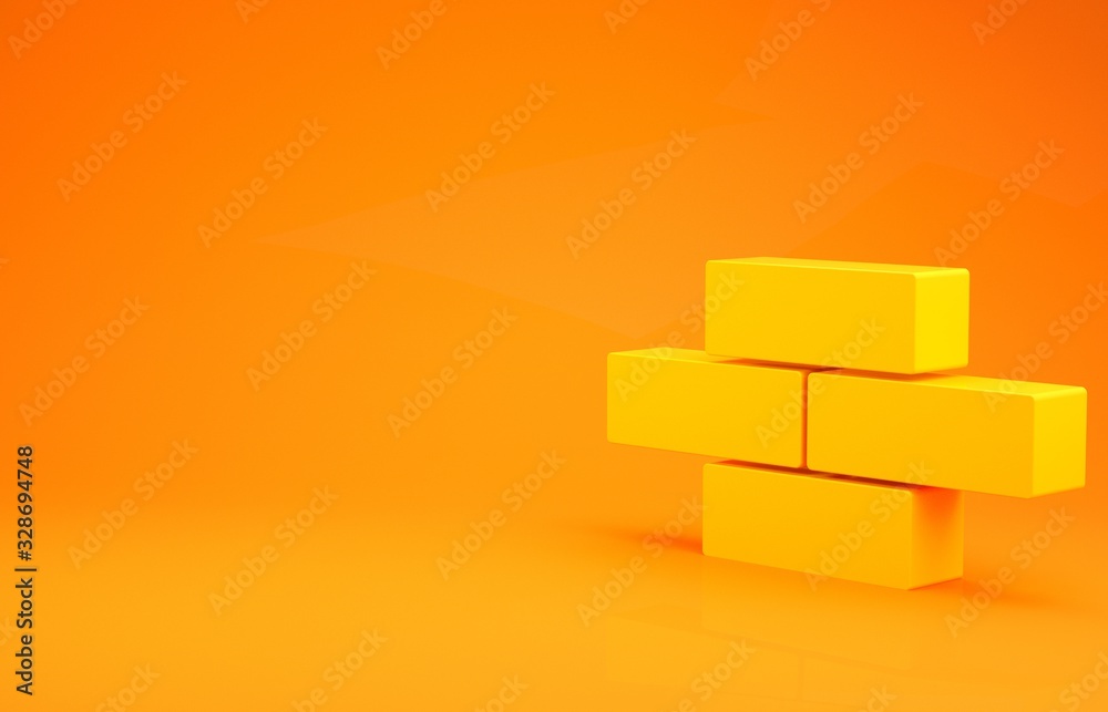 Yellow Bricks icon isolated on orange background. Minimalism concept. 3d illustration 3D render