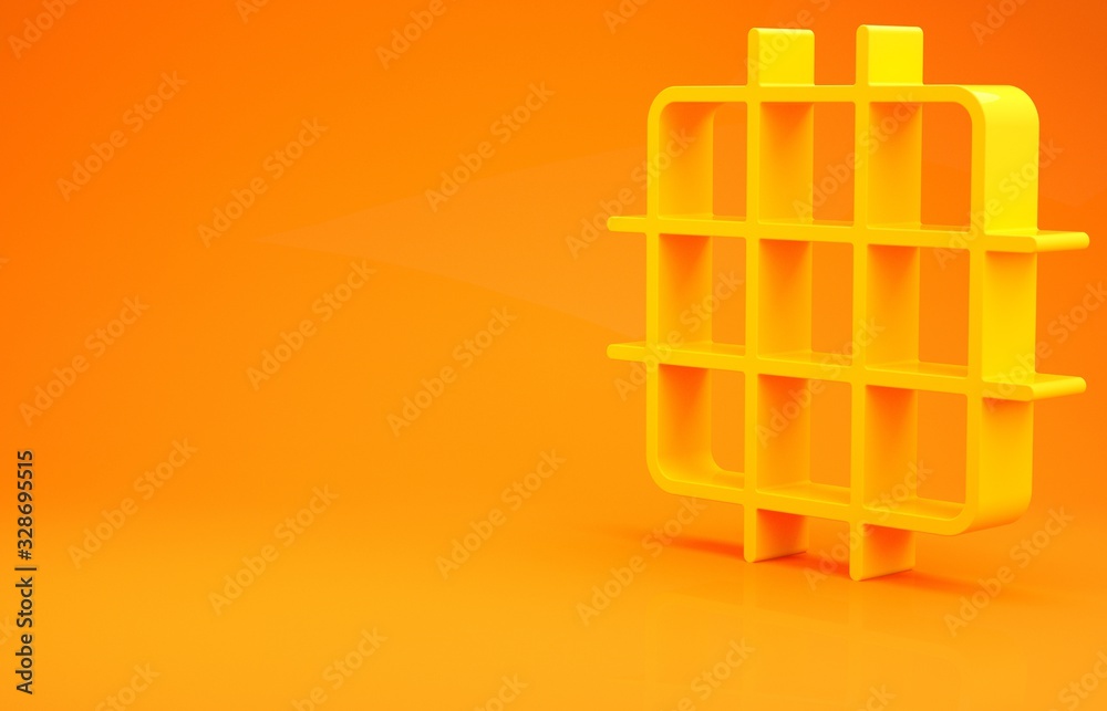 Yellow Grid graph paper icon isolated on orange background. Minimalism concept. 3d illustration 3D r