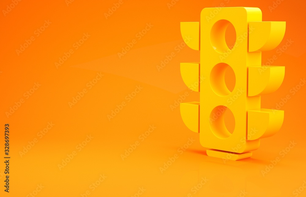 Yellow Traffic light icon isolated on orange background. Minimalism concept. 3d illustration 3D rend