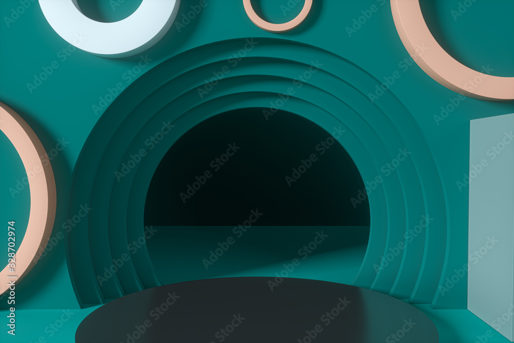 Circle background material,cartoon room,3d rendering.