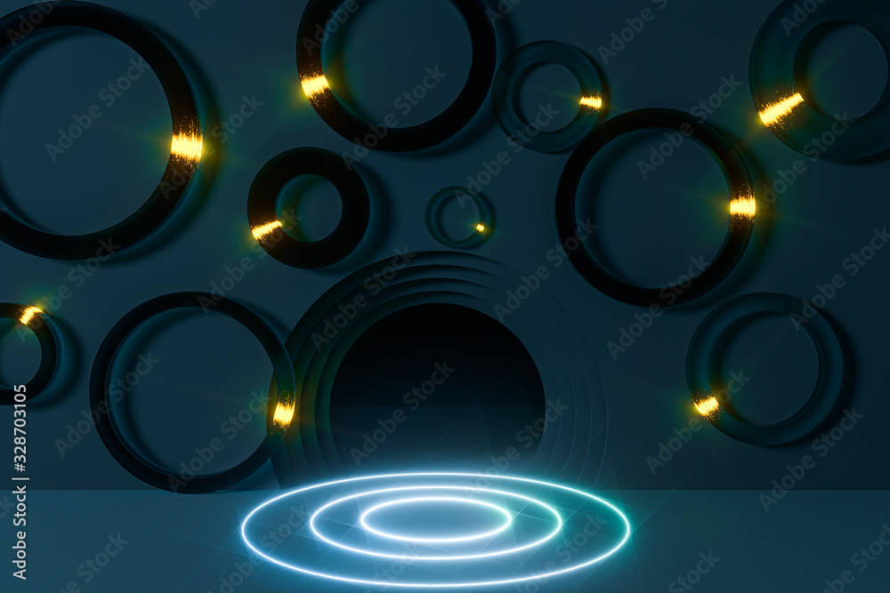 Circle background material,cartoon room,3d rendering.